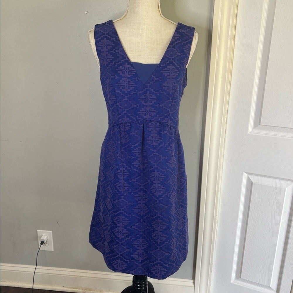 Maeve Blue Patterned V-Neck Midi Dress